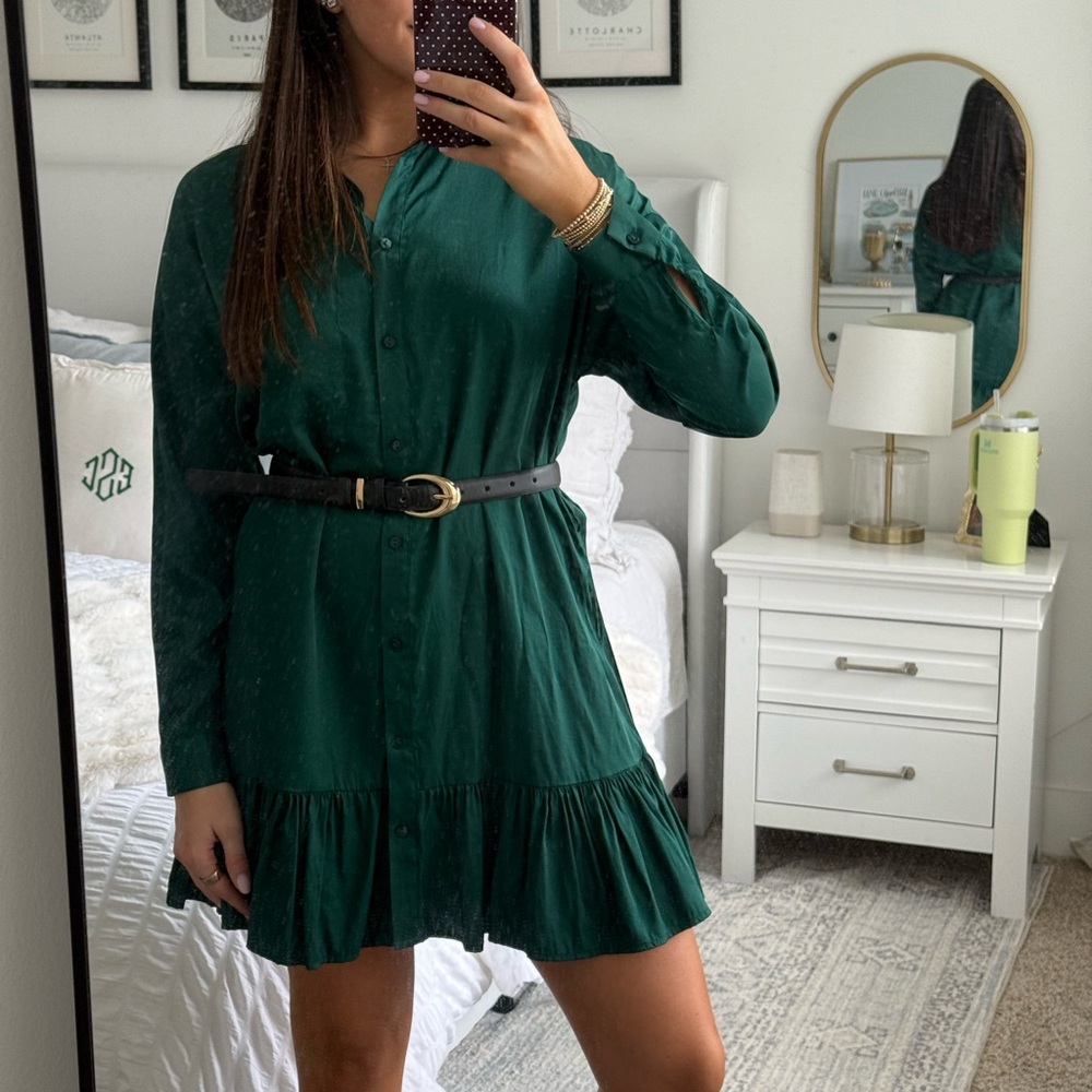 Zara Teal Long Sleeve Dress with Ruffle Hem
